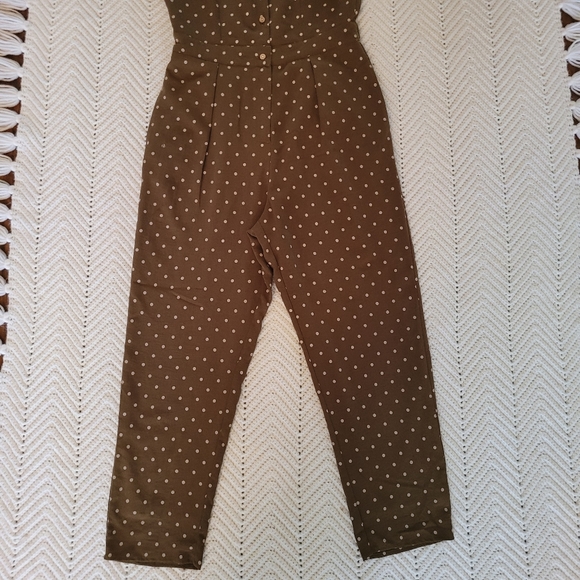 Roolee Polka Dot Jumpsuit Olive Green Button Down 3/4 Sleeve Size Small - Picture 6 of 12